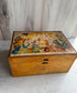 Antique Wooden Lotto Game Box, 19th Century, Illustrated Colorful
