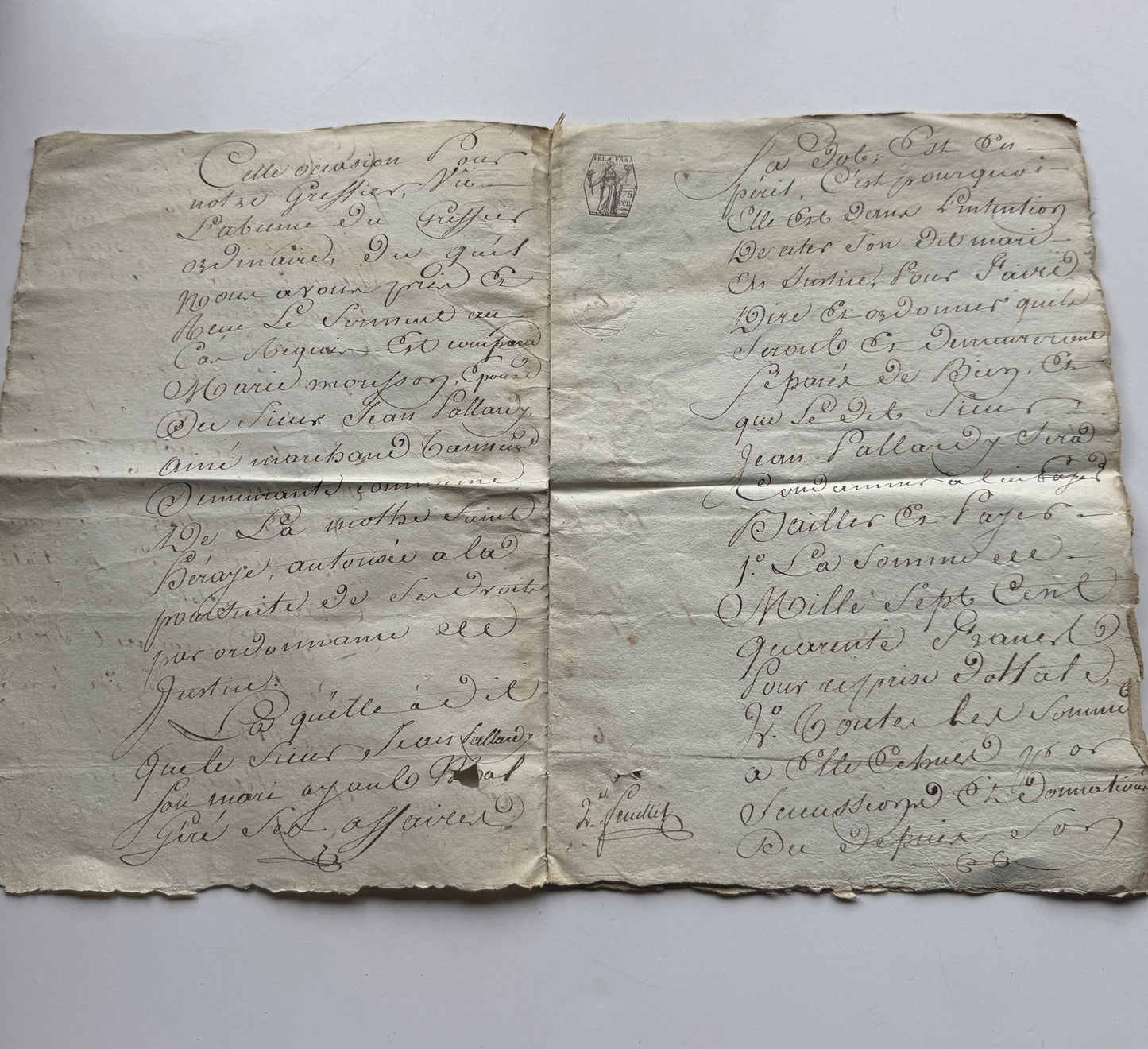 Antique French Document 1800's Elegant Script Handwriting, 4 Pages Paper Ephemera