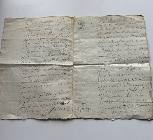 Antique French Document 1800's Elegant Script Handwriting, 4 Pages Paper Ephemera