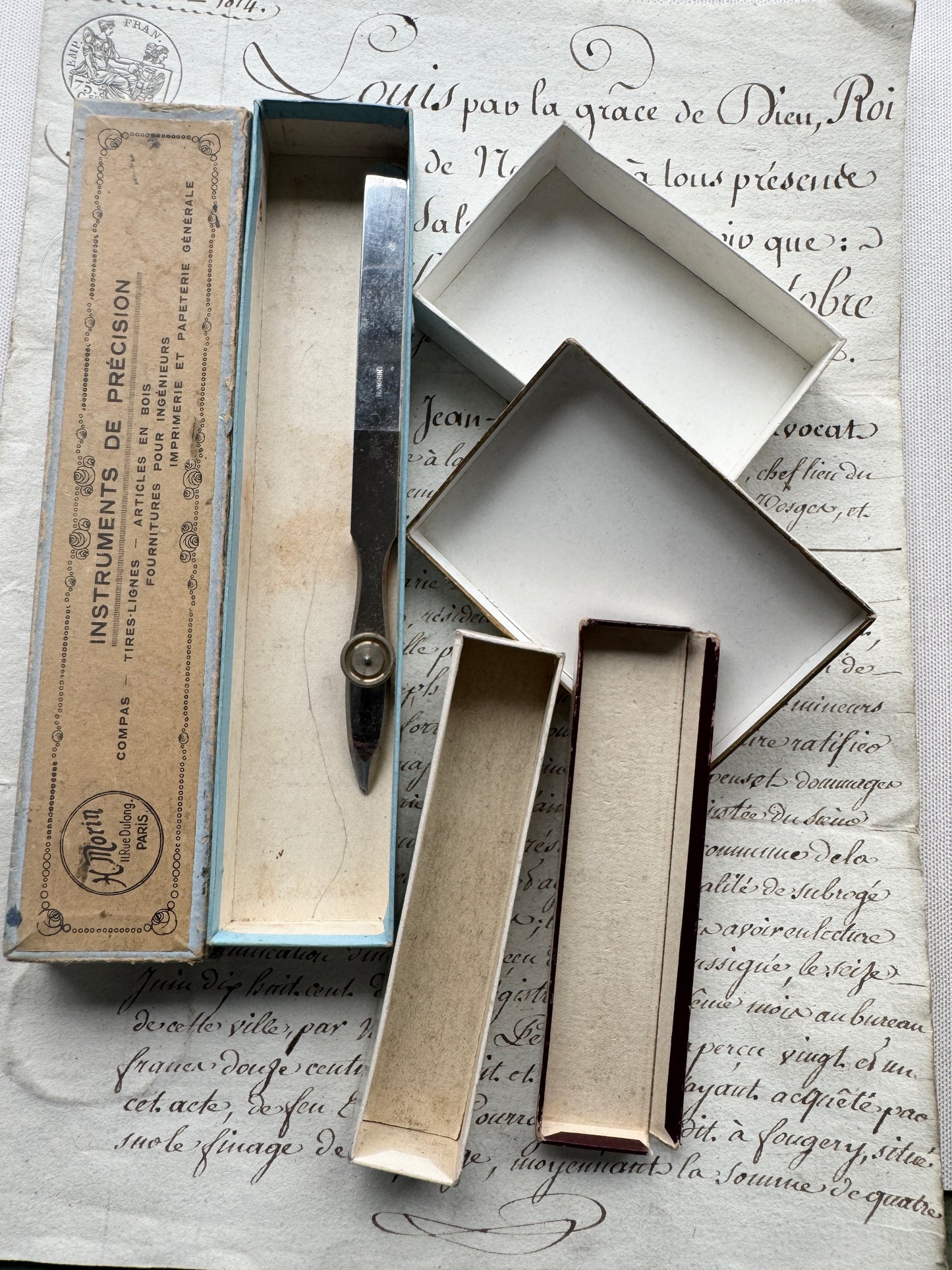 Set of 3 Antique French Paper Boxes, Collectible Decor Boxes