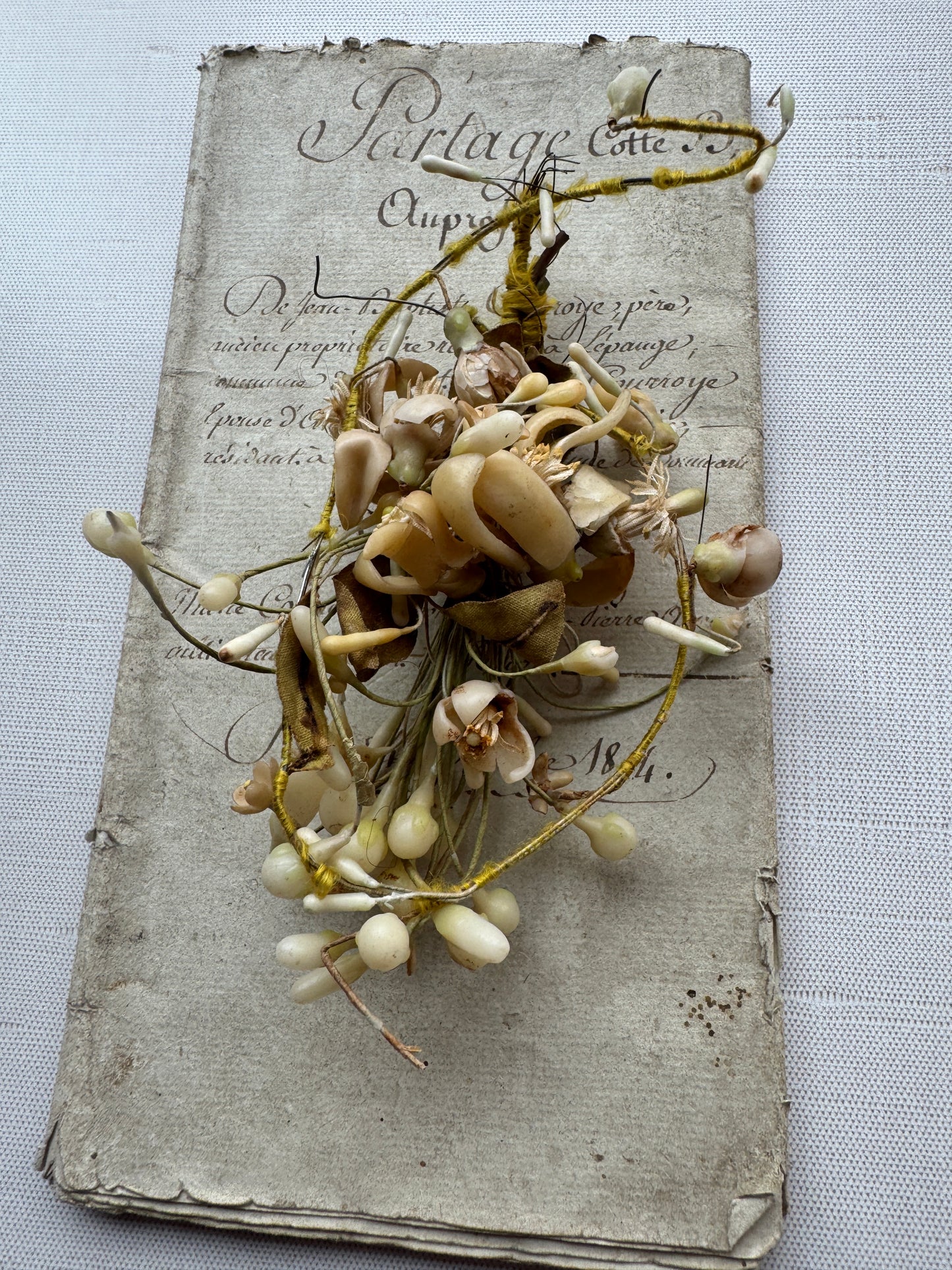 Antique French Wax Flower Bouquet, 19th Century Bridal or Mourning Keepsake