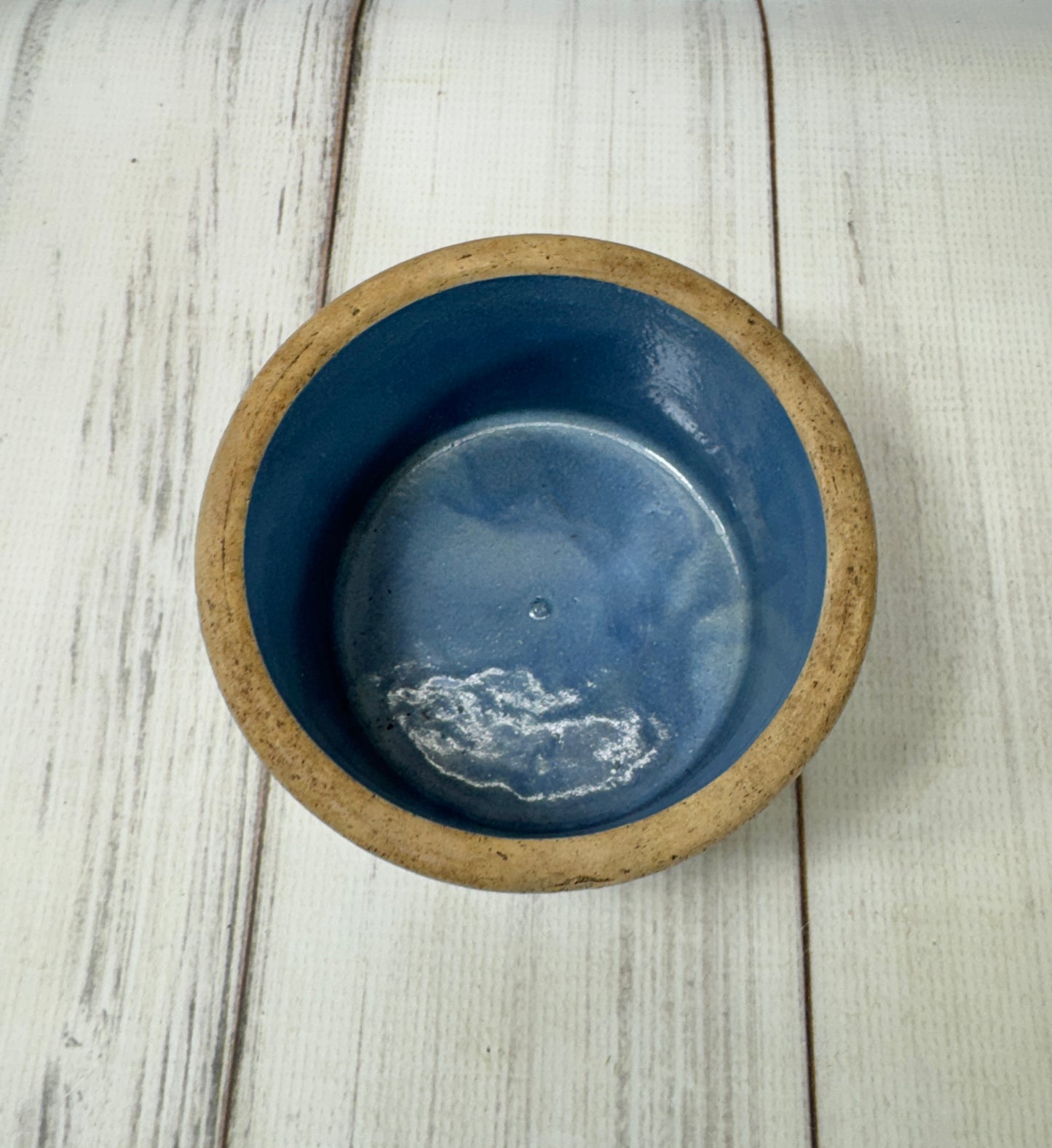 Vintage Blue Stoneware Crock, Small Rustic Glazed Pot