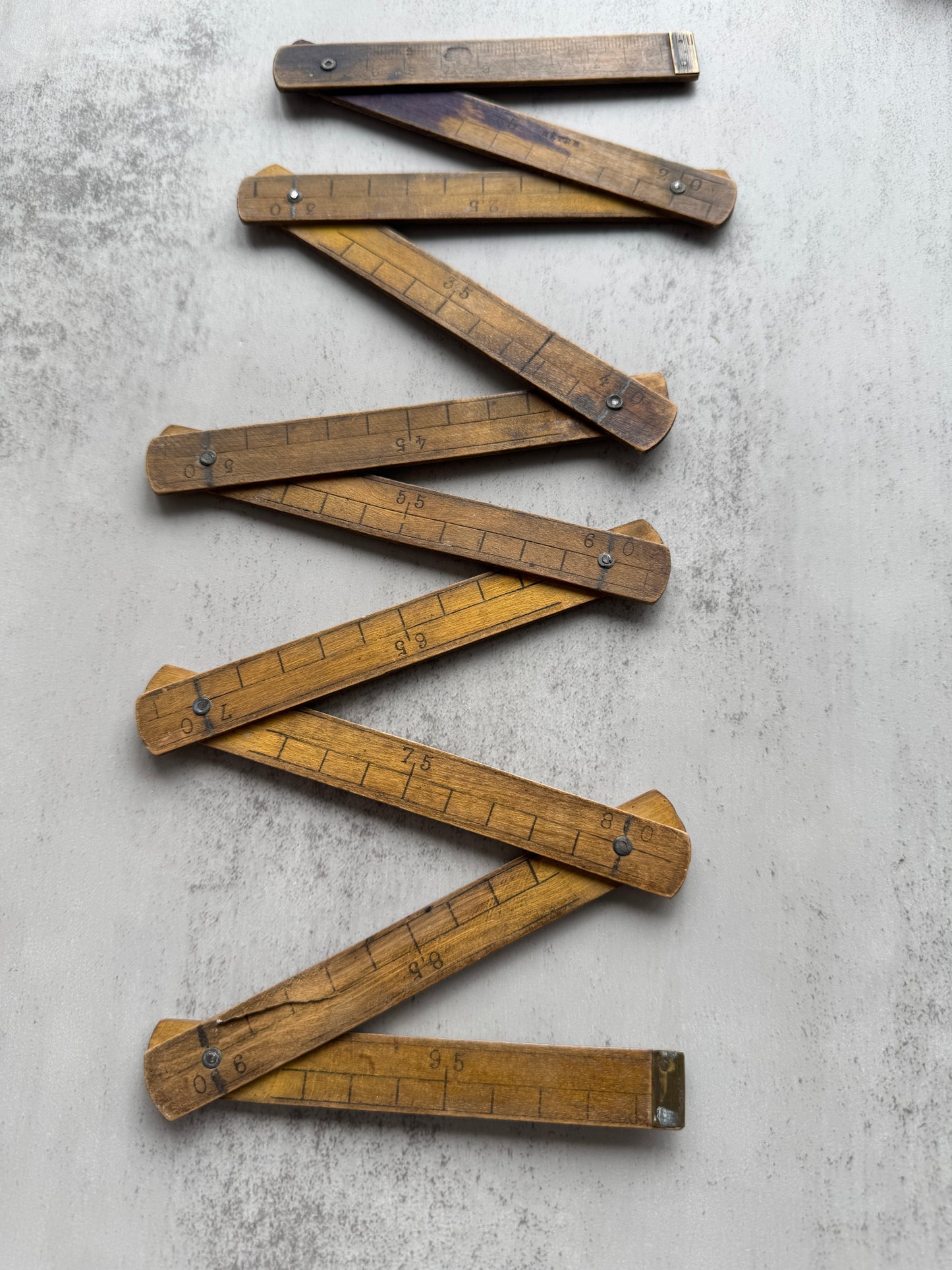 Antique French Wooden Folding Meter Ruler with Patina