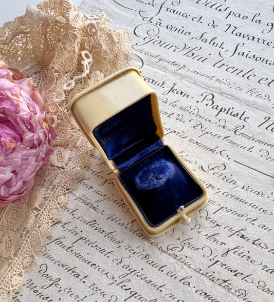 Antique French Jewelers Ring Box, C.F.Binder Strassourg Jeweler, Blue Velvet Interior, Victorian Era Keepsake