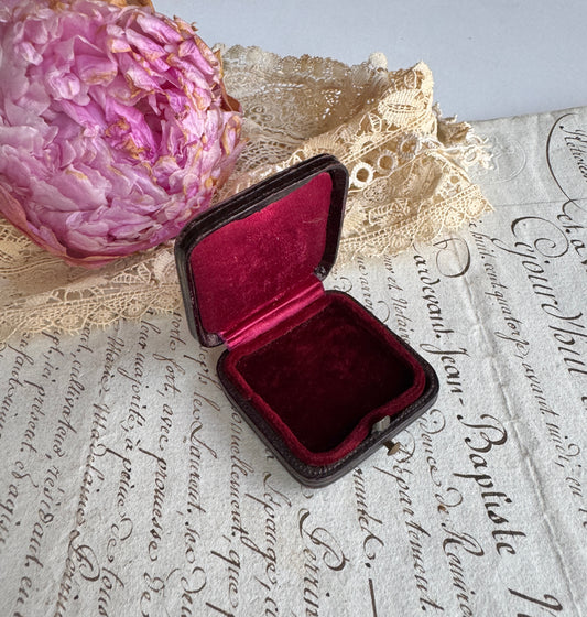 Antique French Jewelry Presentation Box, Burgundy Velvet & Leather Case
