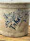 Antique French Stoneware Tobacco Jar with Blue Lettering