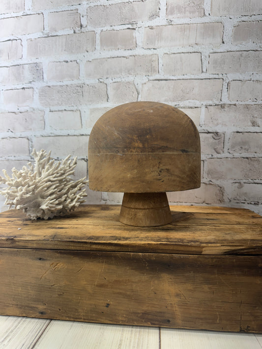 Vintage French Wood Hat Mold or Millinery Form with Stand – Primitive Display Piece from Paris