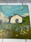 Primitive French Alpine Oil Painting – Mountain Village Landscape on Canvas