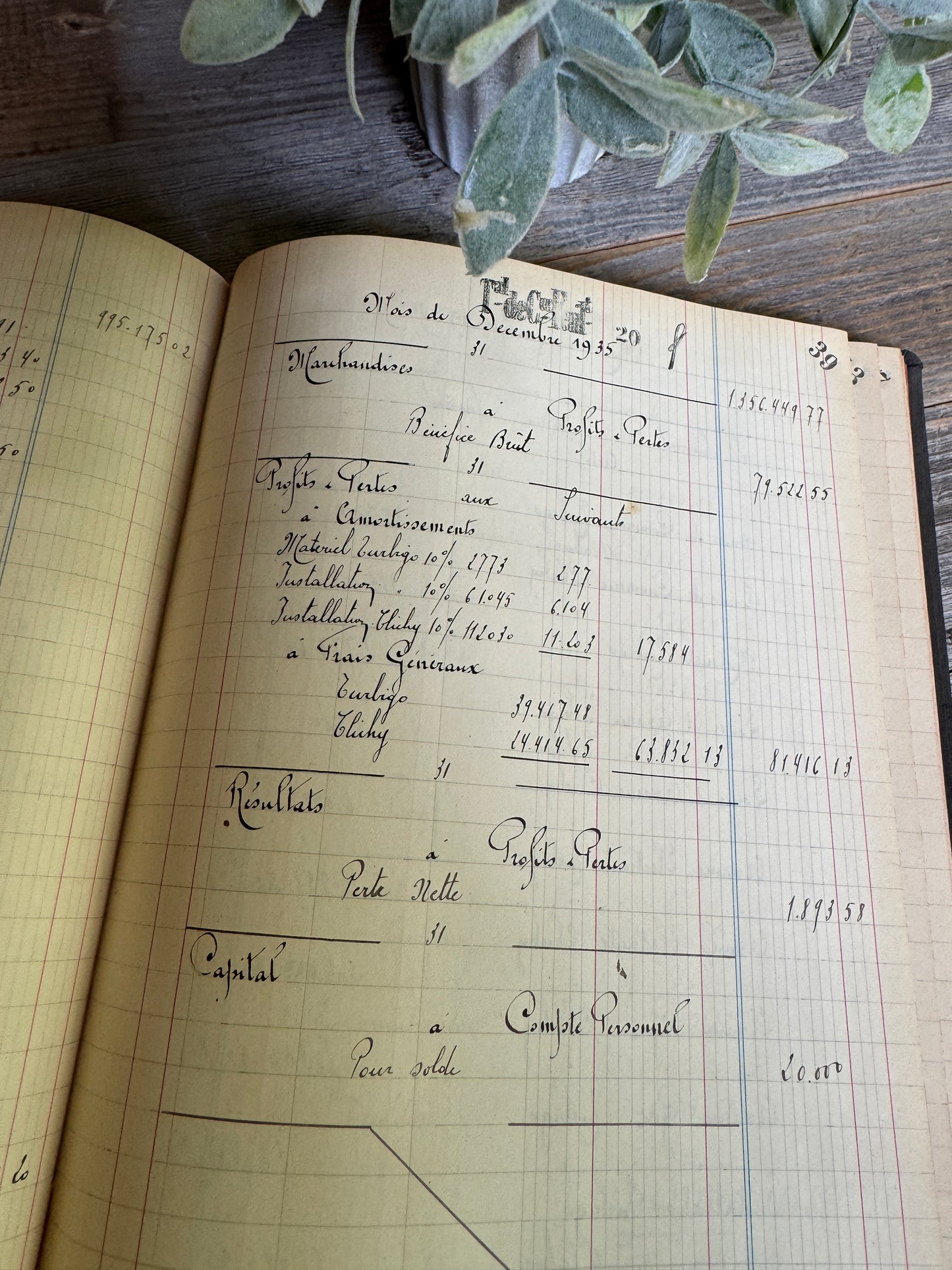 1935 Antique French Ledger Book – Handwritten Accounting Journal