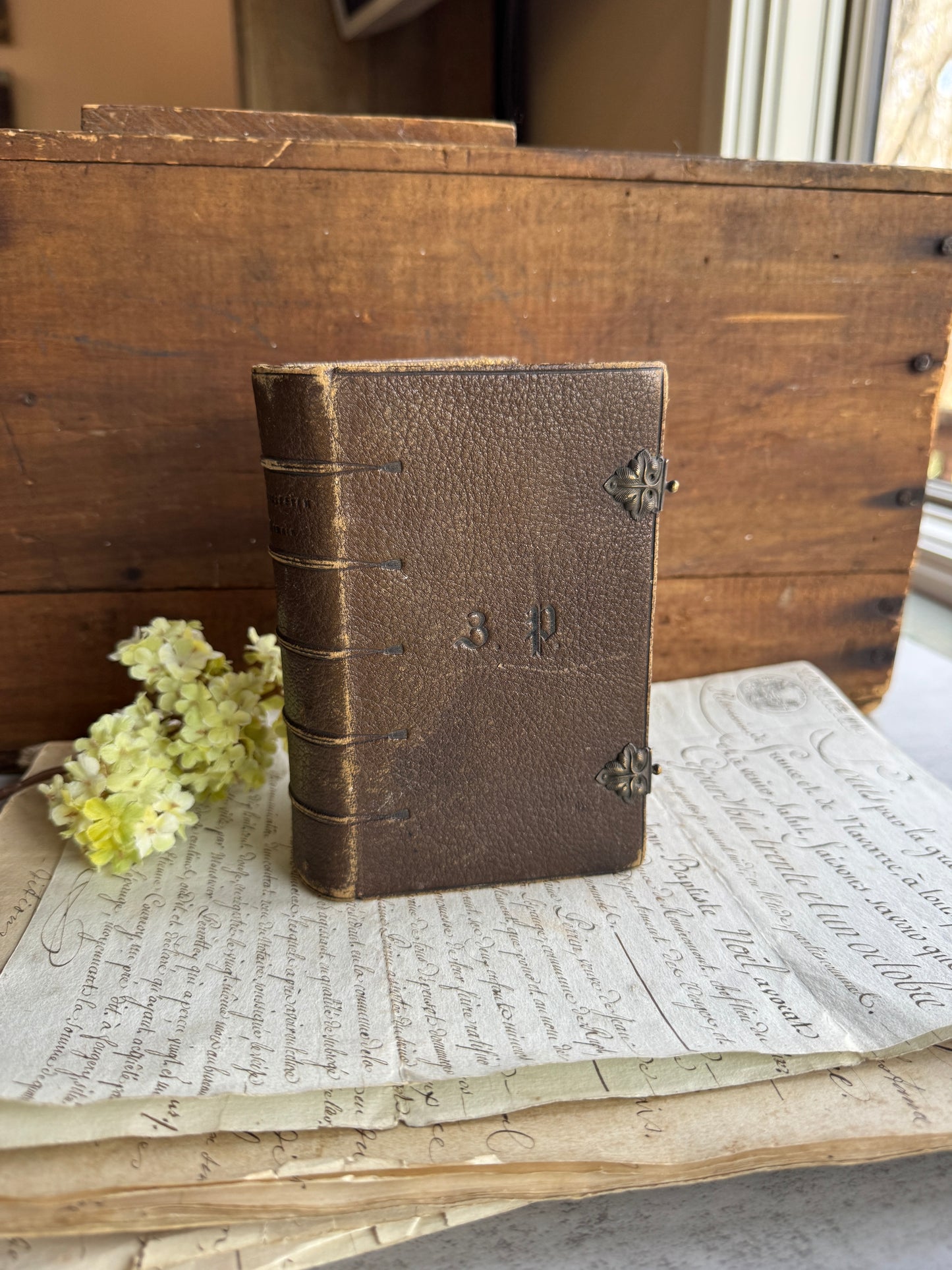 French Paroissien Romain Prayer Book dated 1857 Leather with Metal Clasps & Gilt Edges