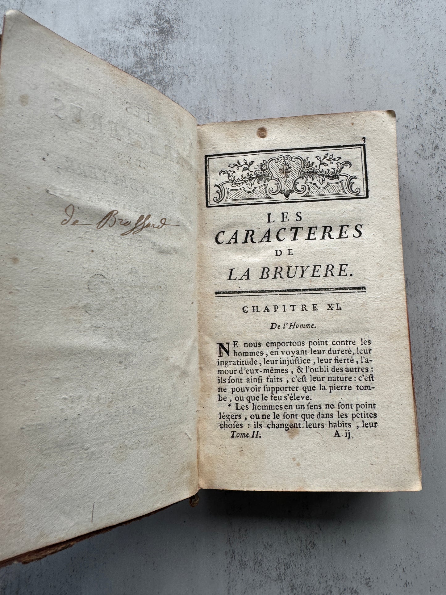 Antique French Book, 1700's Les Caracteres de La Bruyere