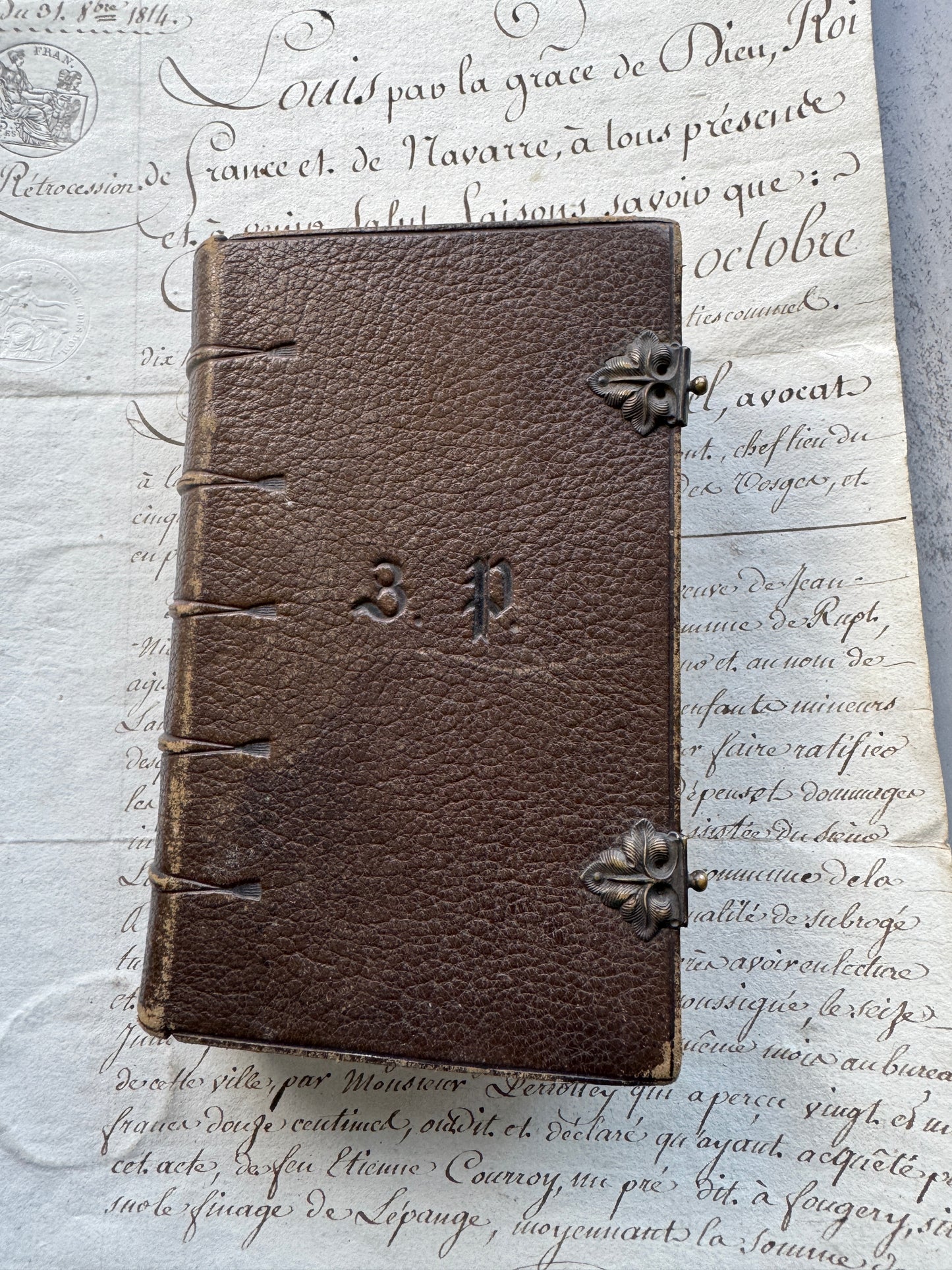 French Paroissien Romain Prayer Book dated 1857 Leather with Metal Clasps & Gilt Edges