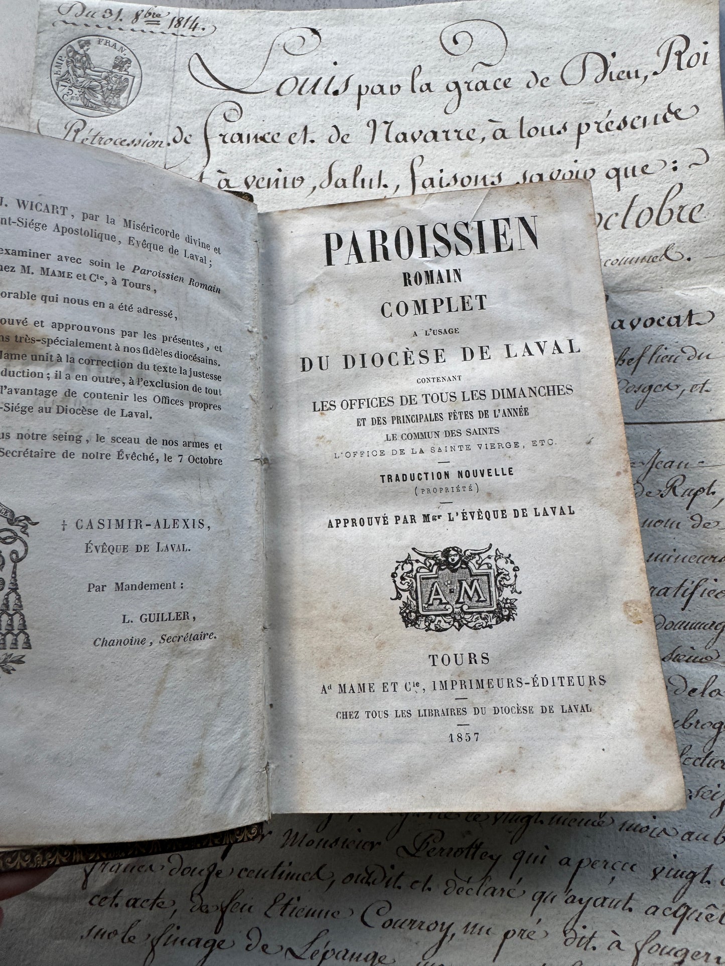 French Paroissien Romain Prayer Book dated 1857 Leather with Metal Clasps & Gilt Edges