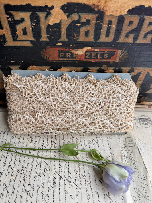Antique French Bobbin Lace Trim, Delicate Handmade Dentelle on Original Card