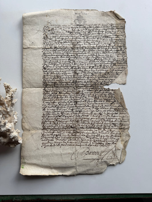 Antique French 18th Century Legal Document, Handwritten with Royal Stamp