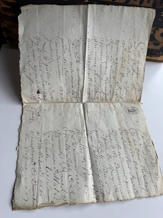 Antique French Document 1800's Elegant Script Handwriting, 4 Pages Paper Ephemera
