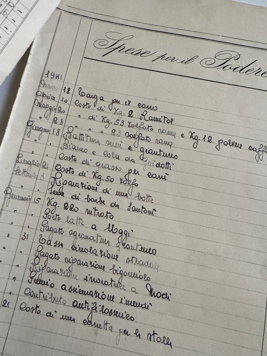 Vintage French Ledger Sheets, Handwritten