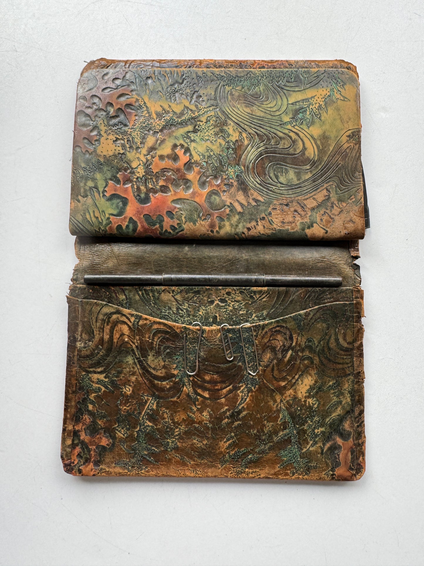 Antique Leather Portfolio Wallet, Letter Holder, Embossed with Monogram