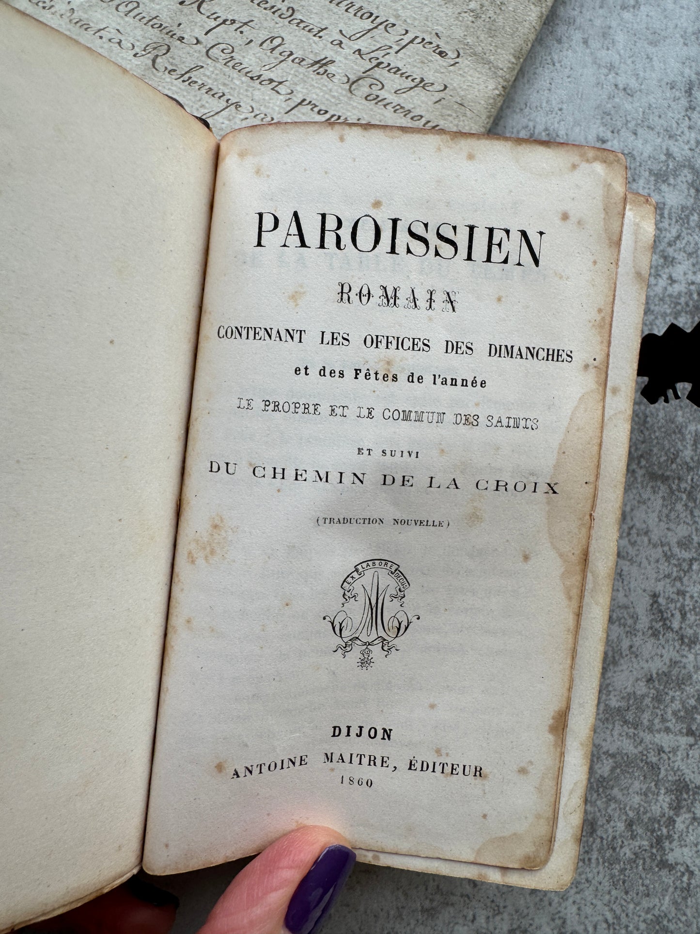 Antique 1860 French Catholic Prayer Book, Leather-Bound Paroissien Romain, Brass Clasp, Red Edged Pages