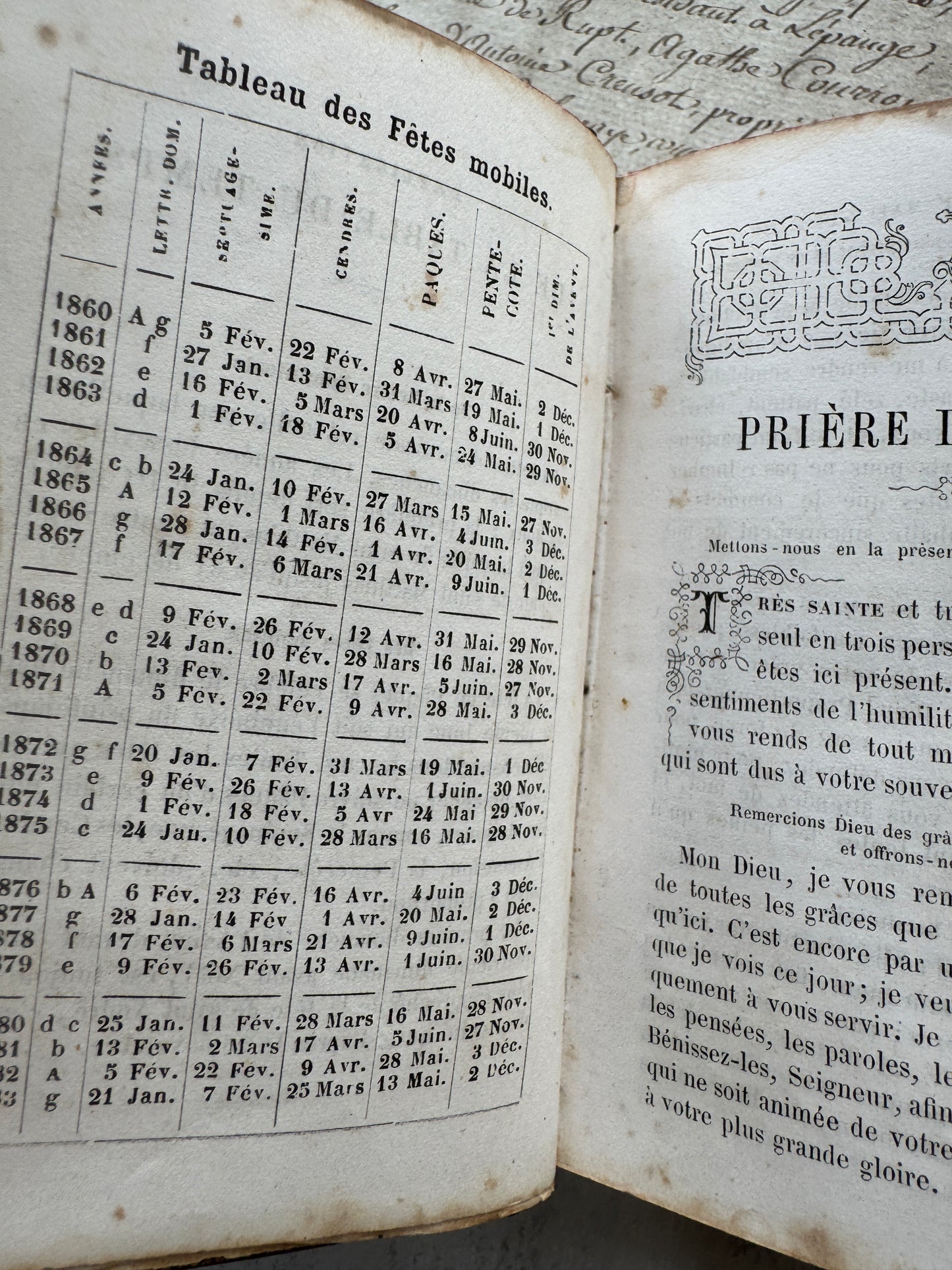 Antique 1860 French Catholic Prayer Book, Leather-Bound Paroissien Romain, Brass Clasp, Red Edged Pages