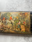 Antique Victorian Black Lacquer Pencil Box with Fox Hunting Scene, 19th Century