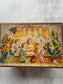 Antique Wooden Lotto Game Box, 19th Century, Illustrated Colorful