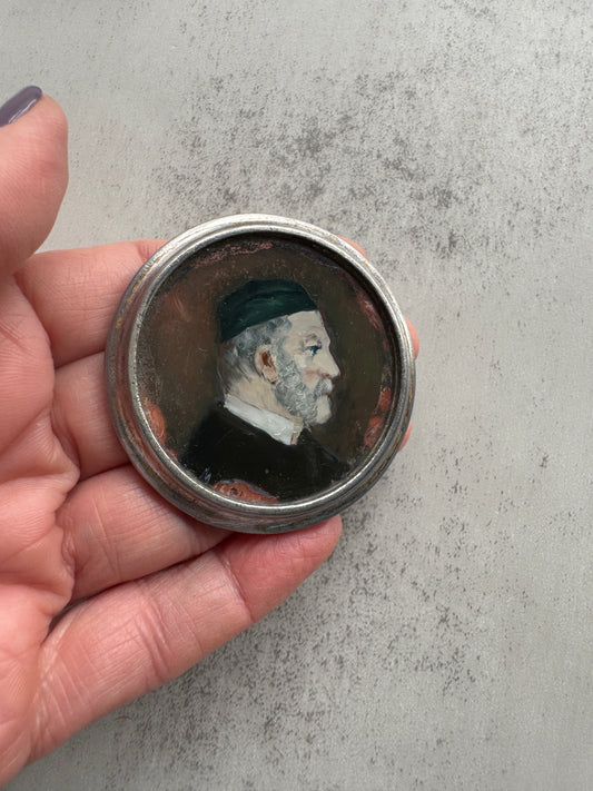 Antique 19th Century Miniature Portrait in Original Leather Case, Hand Painted