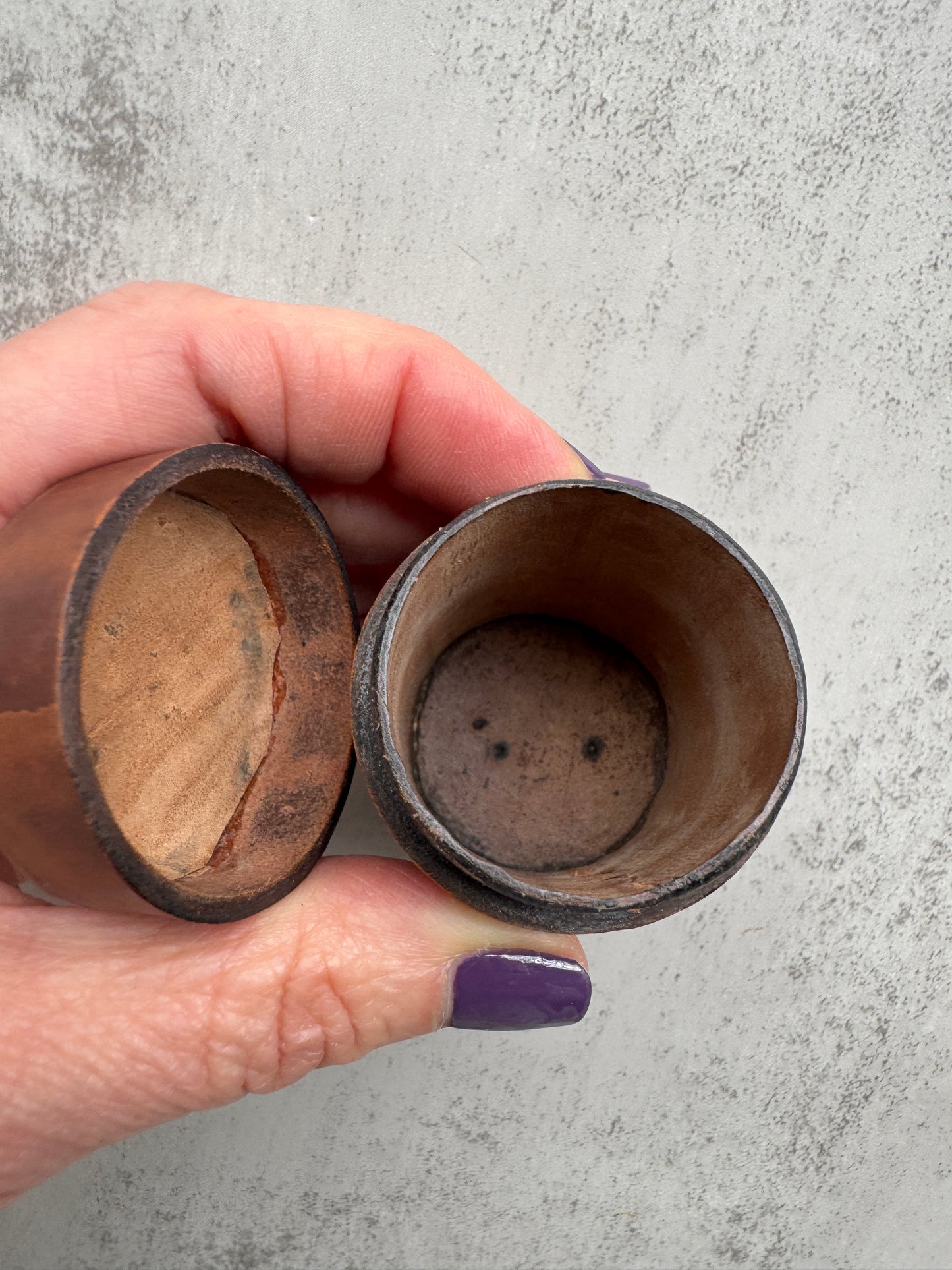 French Antique Leather Covered Wooden Snuff or Pill Box