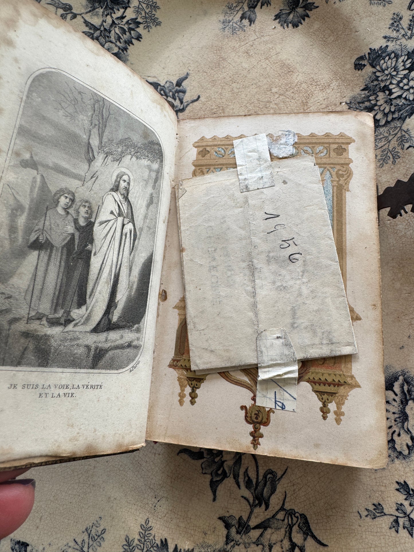 Antique 1860 French Catholic Prayer Book, Leather-Bound Paroissien Romain, Brass Clasp, Red Edged Pages