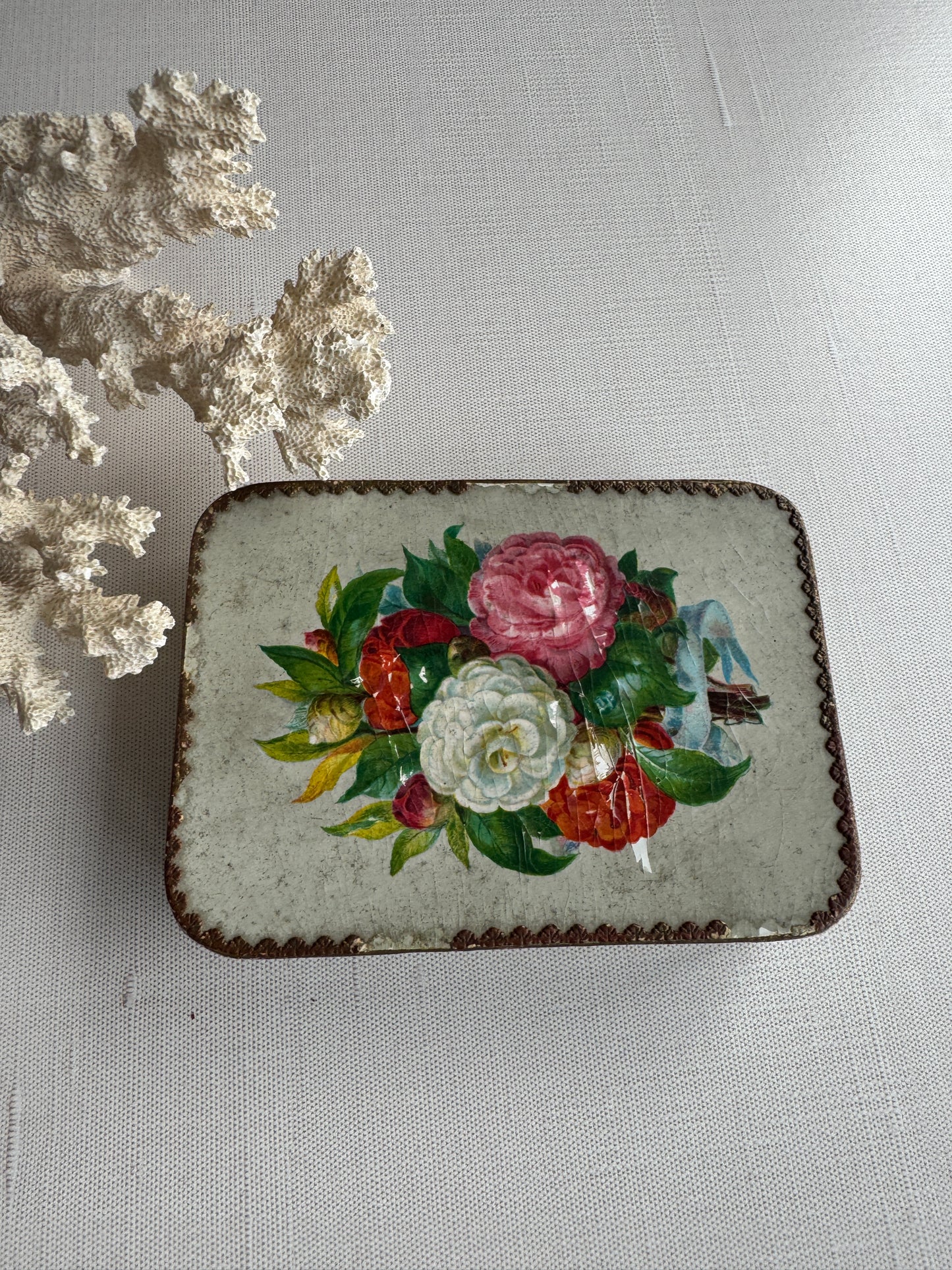 Antique Shabby Roses, Floral Apothecary Box, Heinitsh, Lancaster PA, Late 19th Century