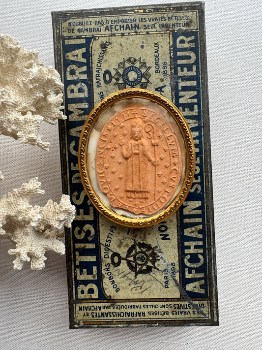 Antique Ecclesiastical Seal Impression in Gilded Oval Frame
