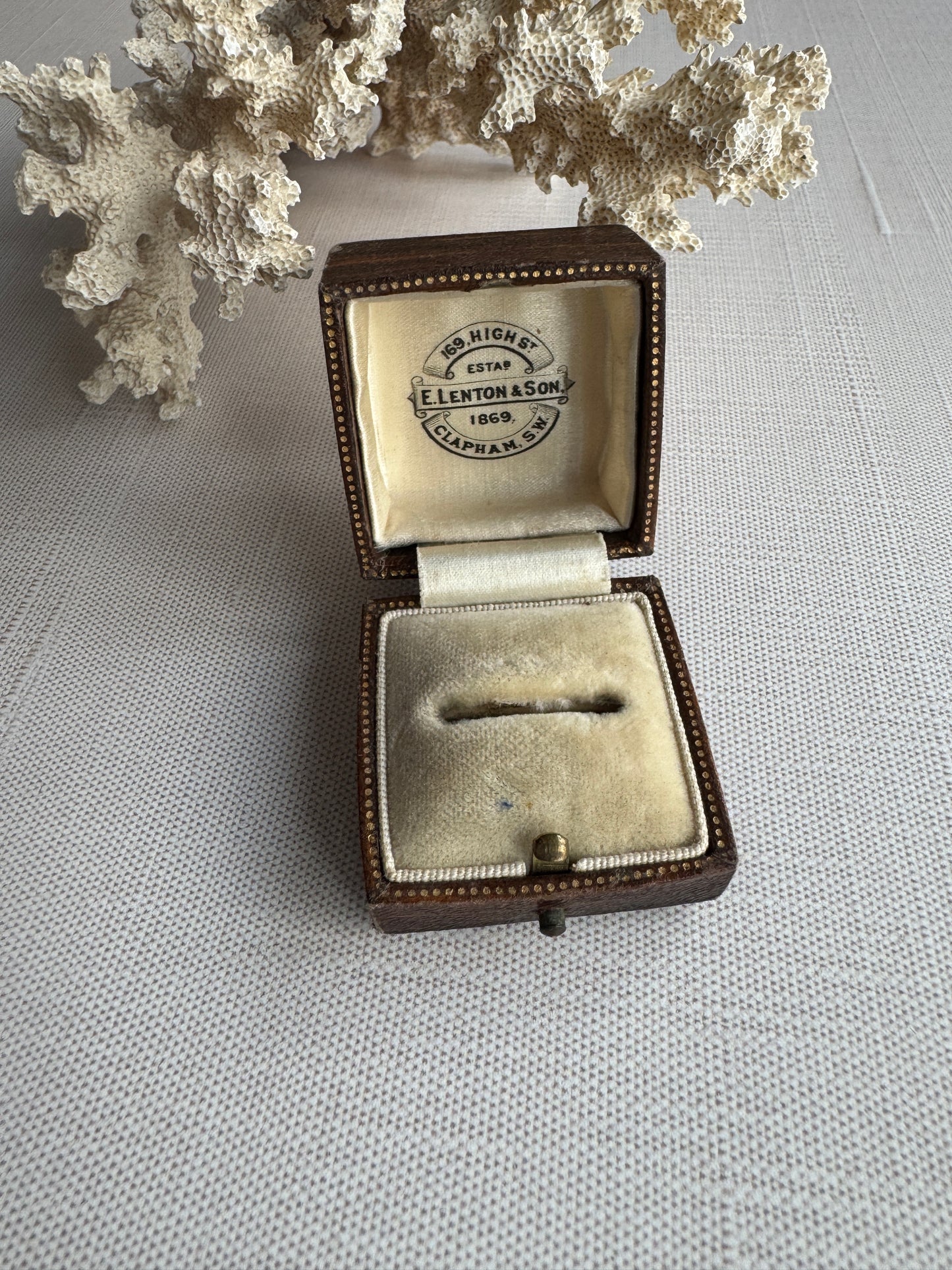 Antique E. Lenton & Son Ring Box, Victorian Leather Jewelry Presentation Case