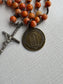 Antique French Rosary with Coral Colored Beads & Medal