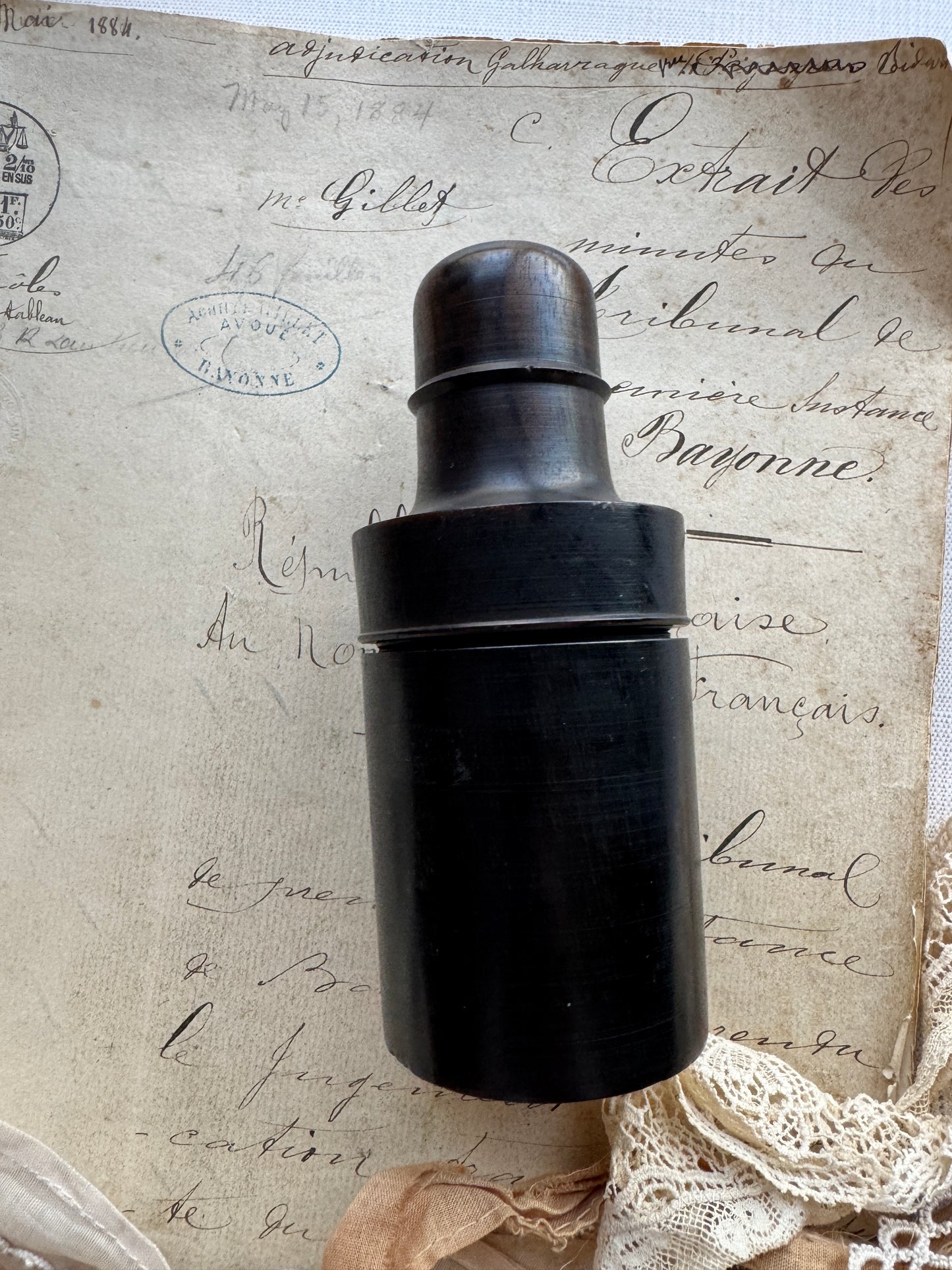 Antique Glass Apothecary Bottle in Ebony Wood Travel Case