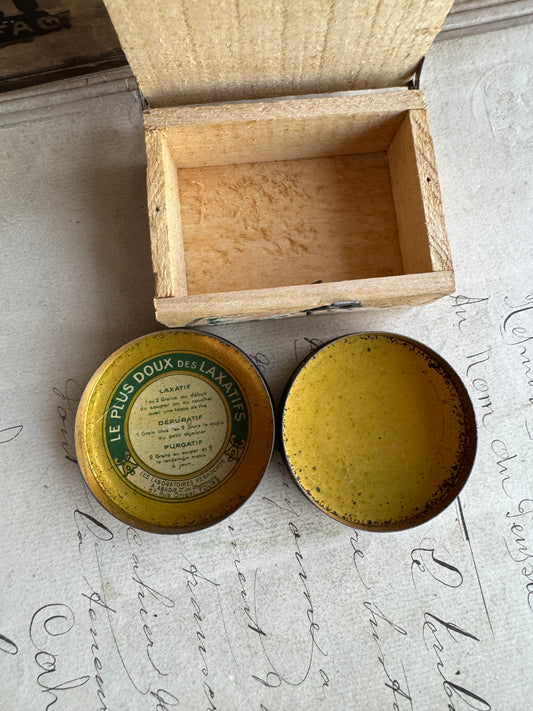 Antique French Apothecary Tin & Wooden Postal Box