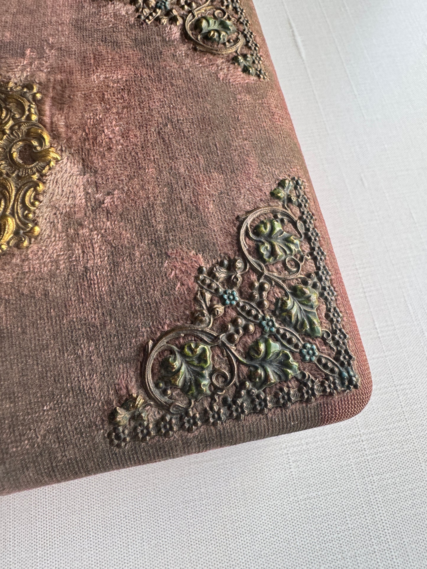 Antique French Velvet Jewelry Box with Tufted Silk Interior