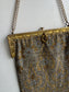 Antique French Purse, Elegant Beaded Evening Bag with Gold Frame and Chain Handle