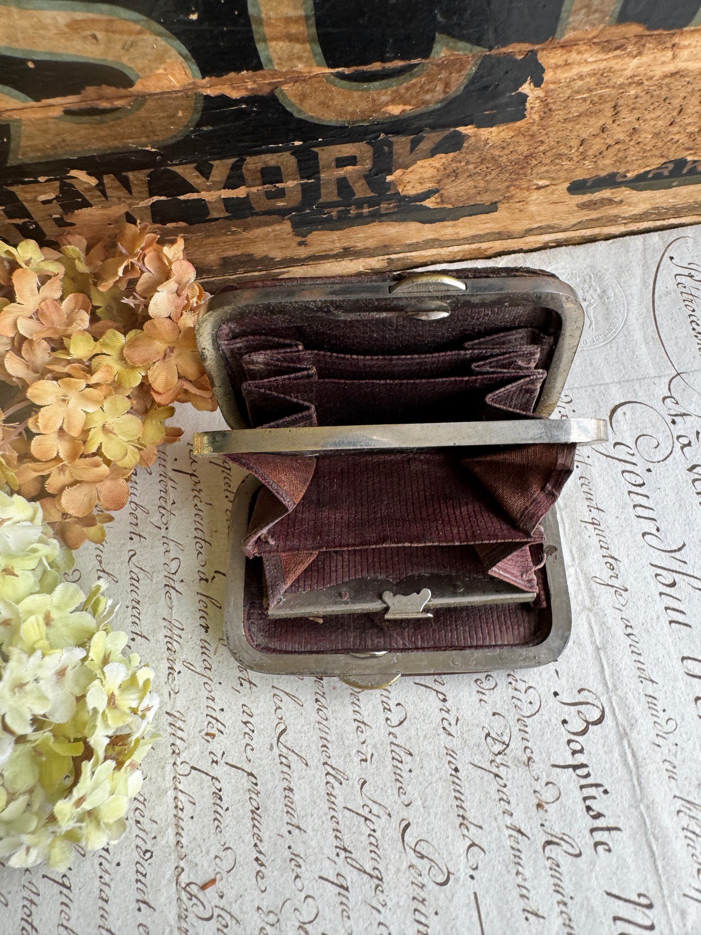 Antique Leather Coin Purse with Multiple Compartments