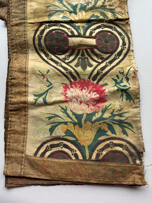 Antique French Silk Brocade Fabric Panel with Floral Gothic Motif