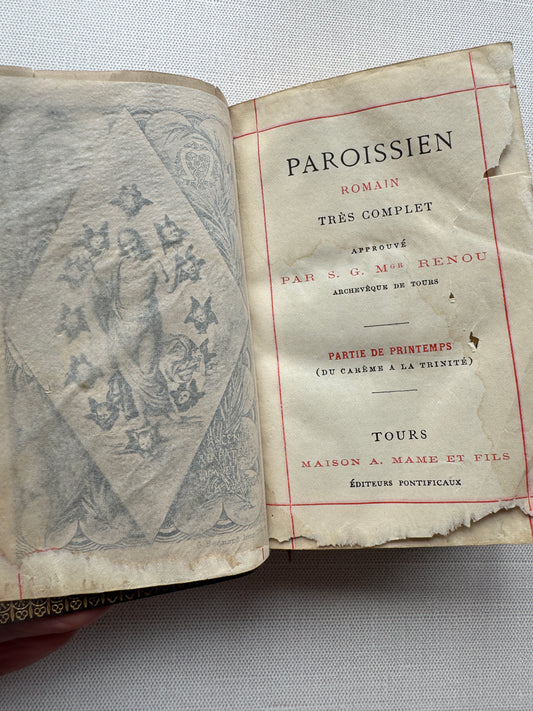 French Roman Parishioner Complete, Prayer Book, Leather Covers Dated 1905, Gilded Edged Pages