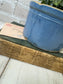 Vintage Blue Stoneware Crock, Small Rustic Glazed Pot
