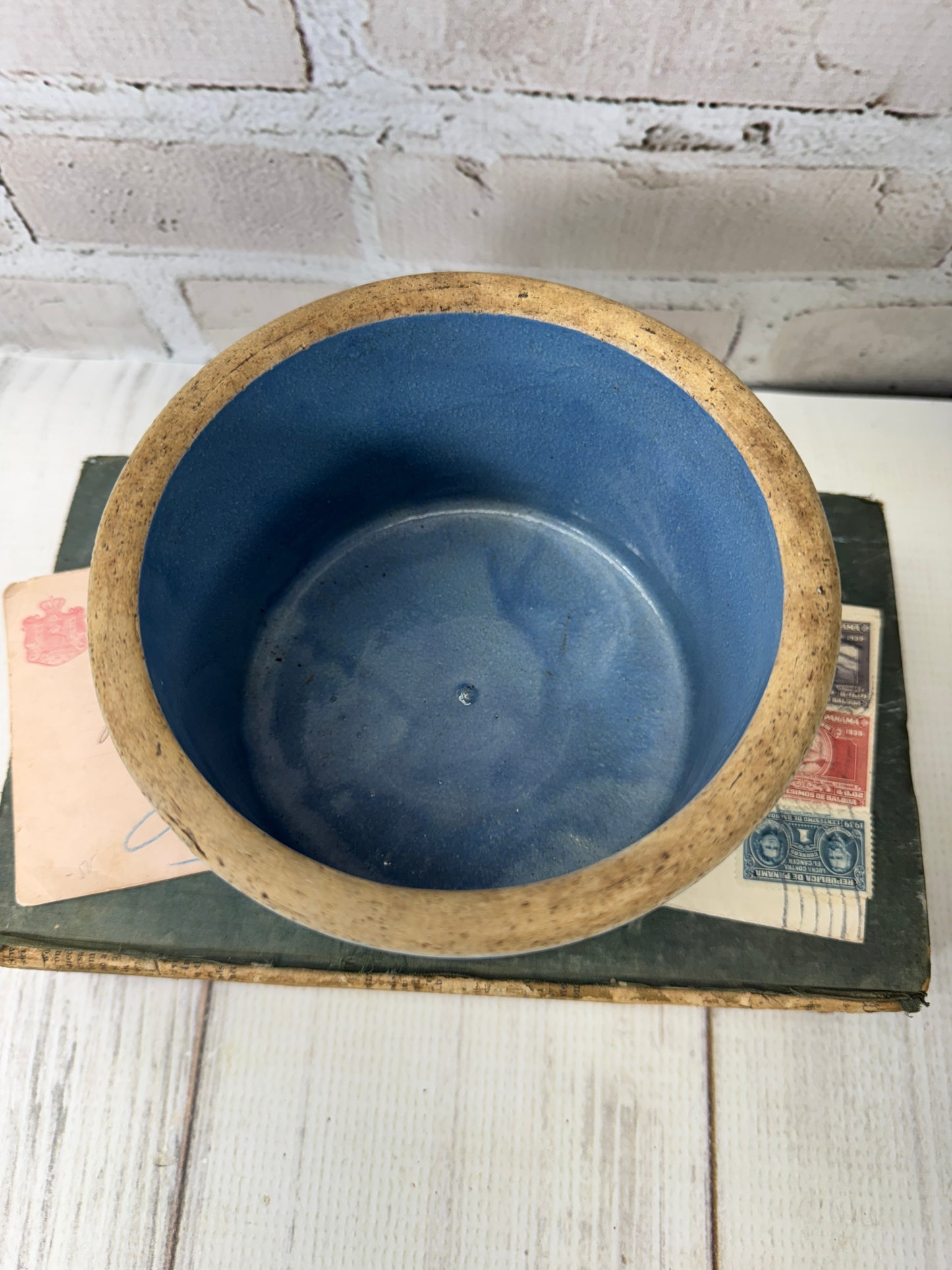 Vintage Blue Stoneware Crock, Small Rustic Glazed Pot