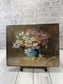 Antique French Floral Painting, Still Life in Blue Pitcher