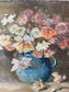 Antique French Floral Painting, Still Life in Blue Pitcher