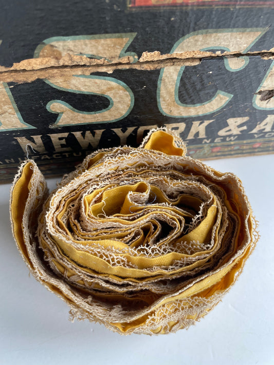Handmade French Lace with Fabric Backing, Antique Trim, Yellow Gold