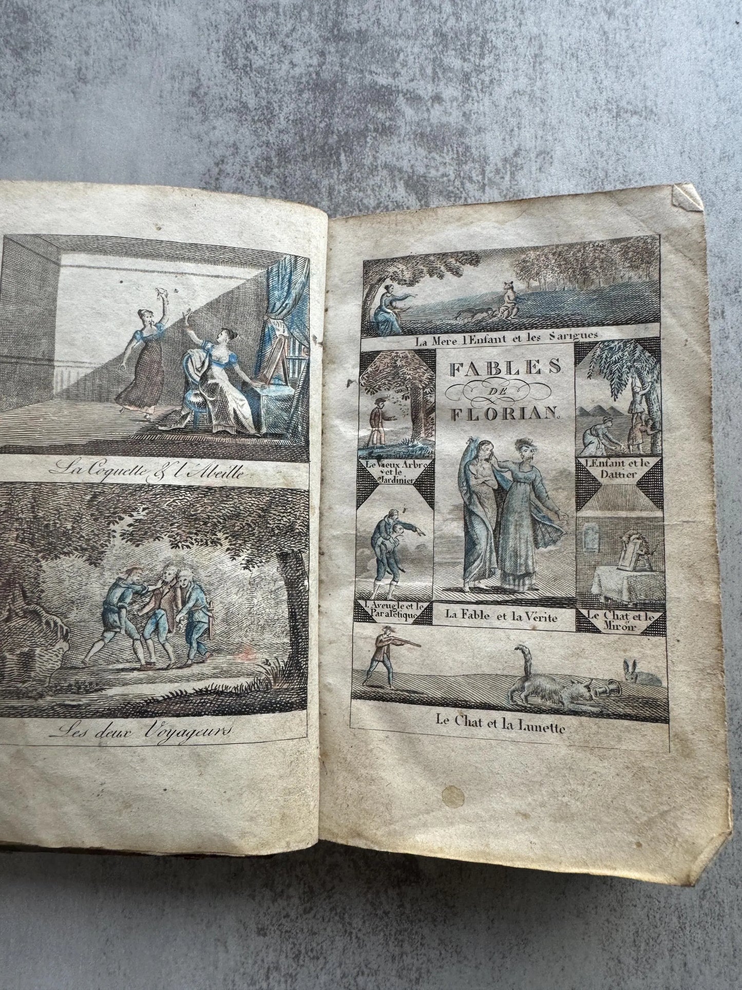 Antique 1836 Book, Fables de Florian with Biblical Poems, Rare French Book, Illustrated with Leather Cover