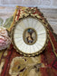 Antique French Hand-Painted Portrait in Oval Bone Frame