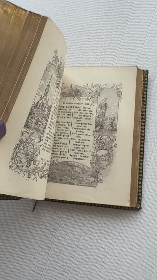 Antique French Petit Missel Prayer Book, Gilded Leather, Notre-Dame, 19th Century Religious Book